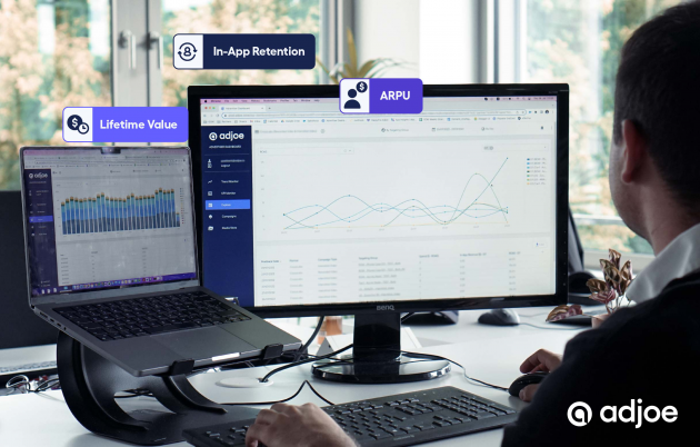 computer screen showing an analytics dashboard with user acquisition KPIs