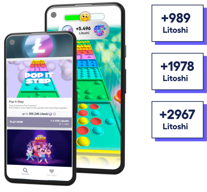 two phone screens: 1 with Playtime offerwall and 1 with advertiser’s game for user to earn rewards