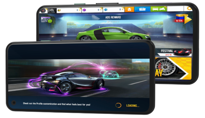 two phone screens showing Asphalt 8: Airbone app