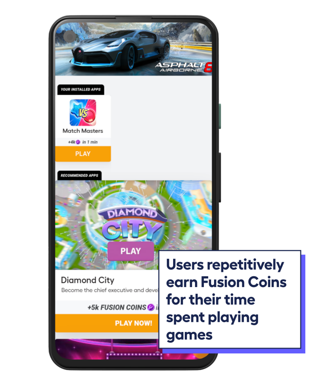 phone screen showing Gameloft's app and Playtime offerwall