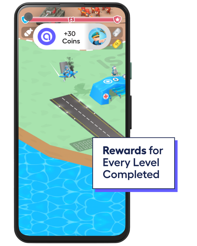 Phone screen with advertiser game with users earning rewards