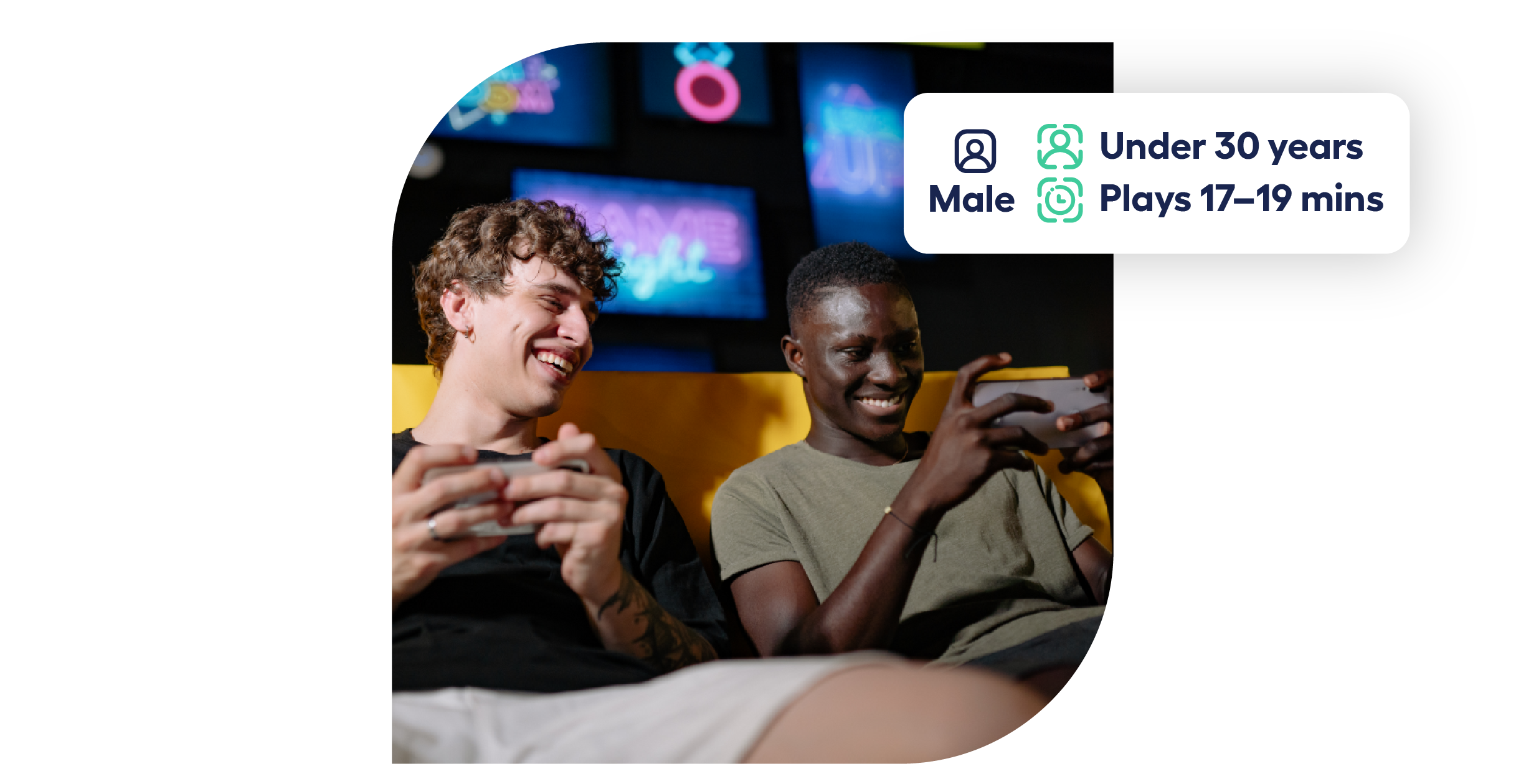 hardcore gamers smiling and playing mobile games sat down