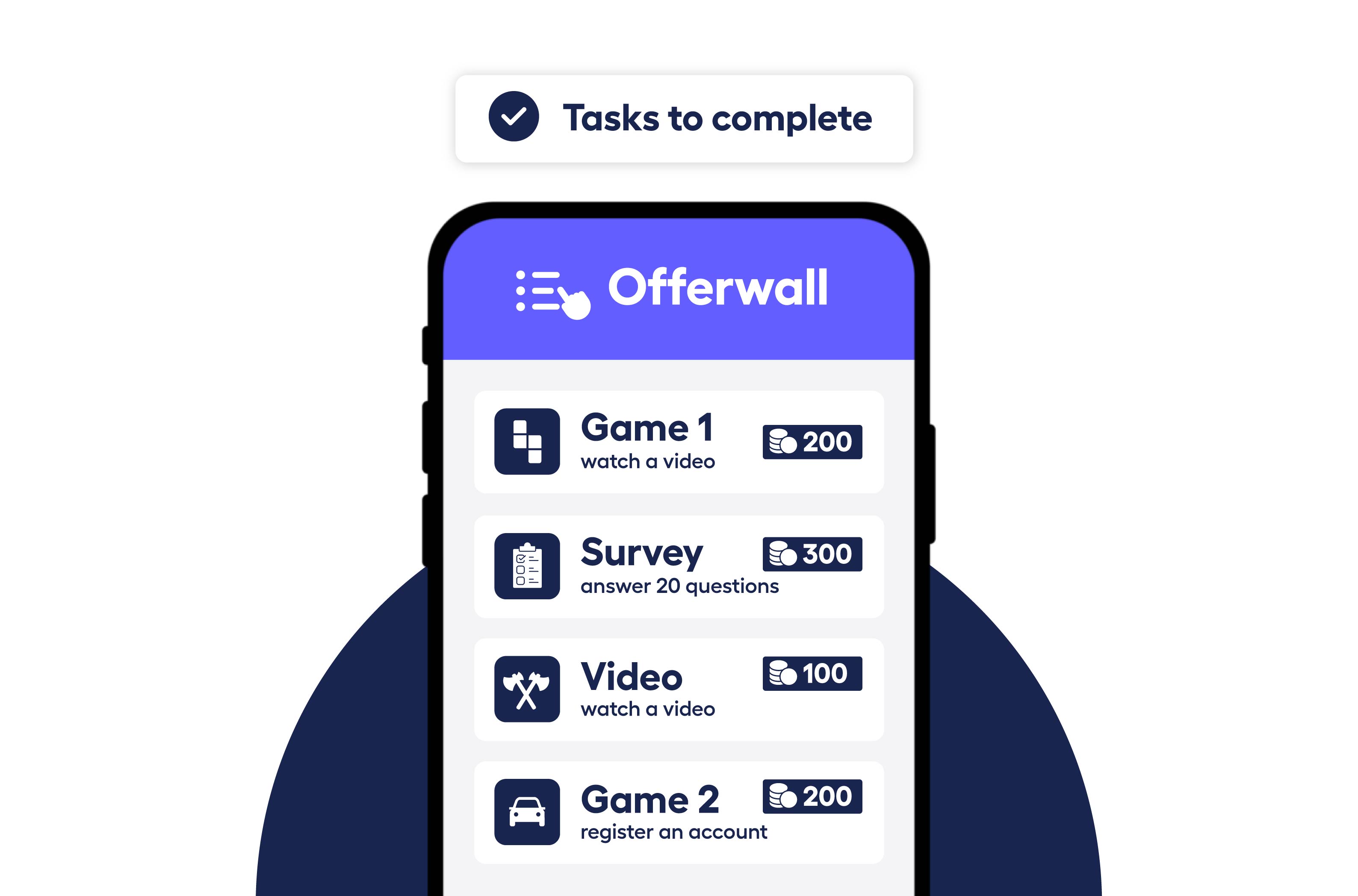 abstract image of an offerwall on a phone screen with offers to complete
