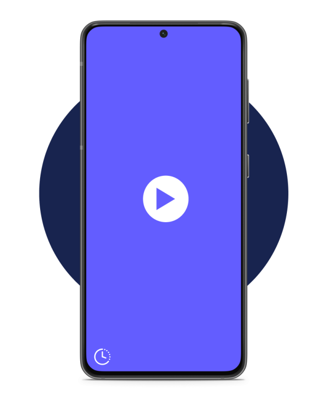 mockup of phone screen showing play button in the middle of the screen