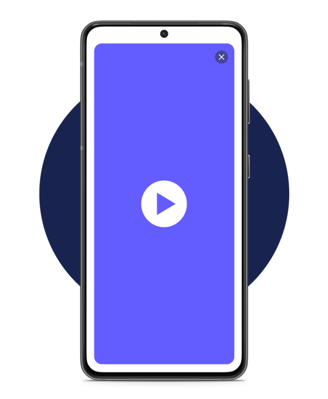 phone mockup of play button in the middle of a screen