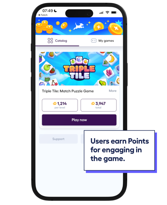 phone screen showing opportunity for Fetch users to collect Fetch Points