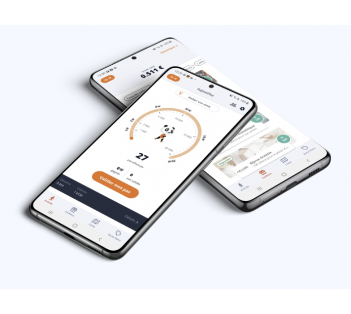 two phone screens of WeWard app showing steps taken