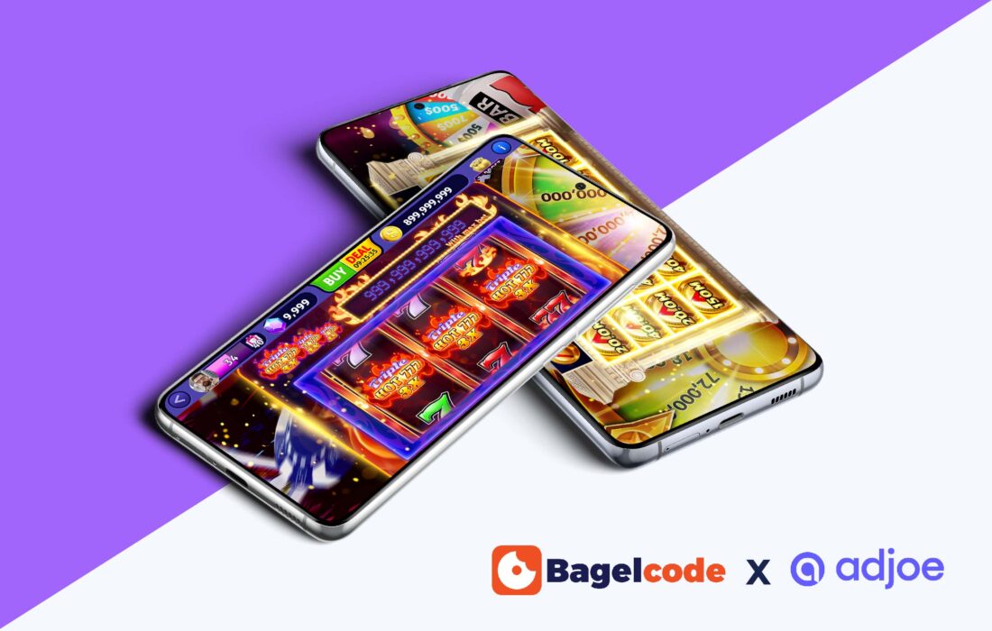two phone screens showing bagelcode game