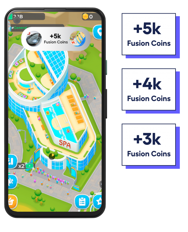 phone screen showing user playing advertiser game to earn rewards