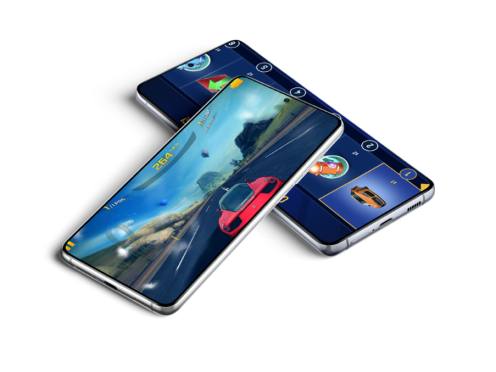 two phone screens showing Gameloft's app on the screen