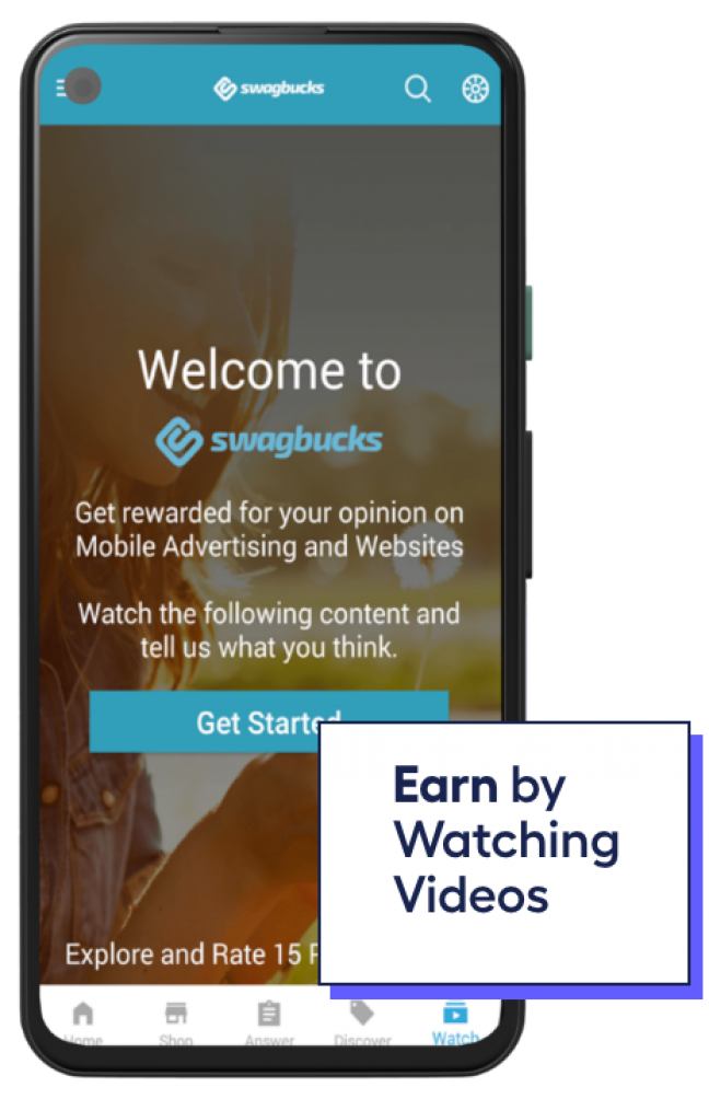 phone screen showing users earning rewards by watching videos in app