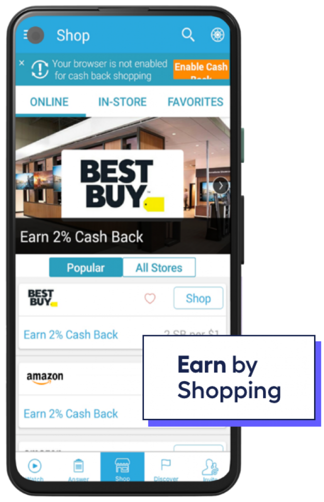phone screen showing app users earning rewards in Prodege's app by shopping