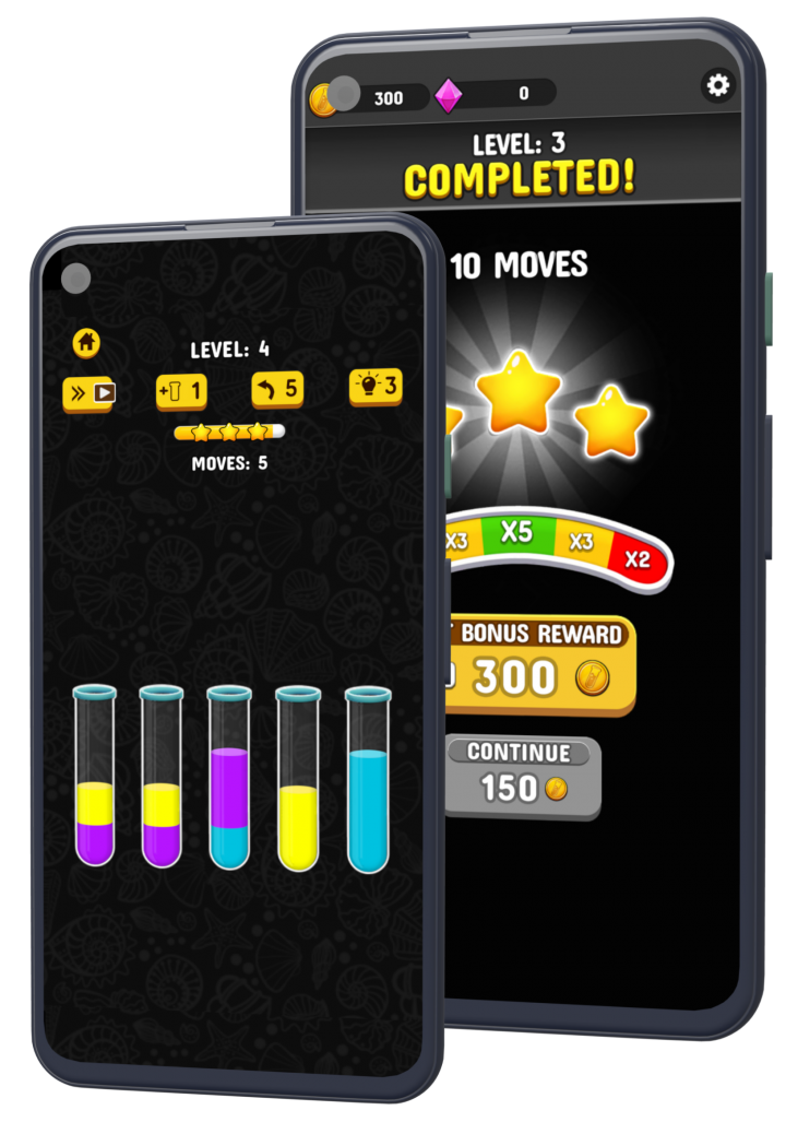 two phones vertically upright with TapNation app on the screen