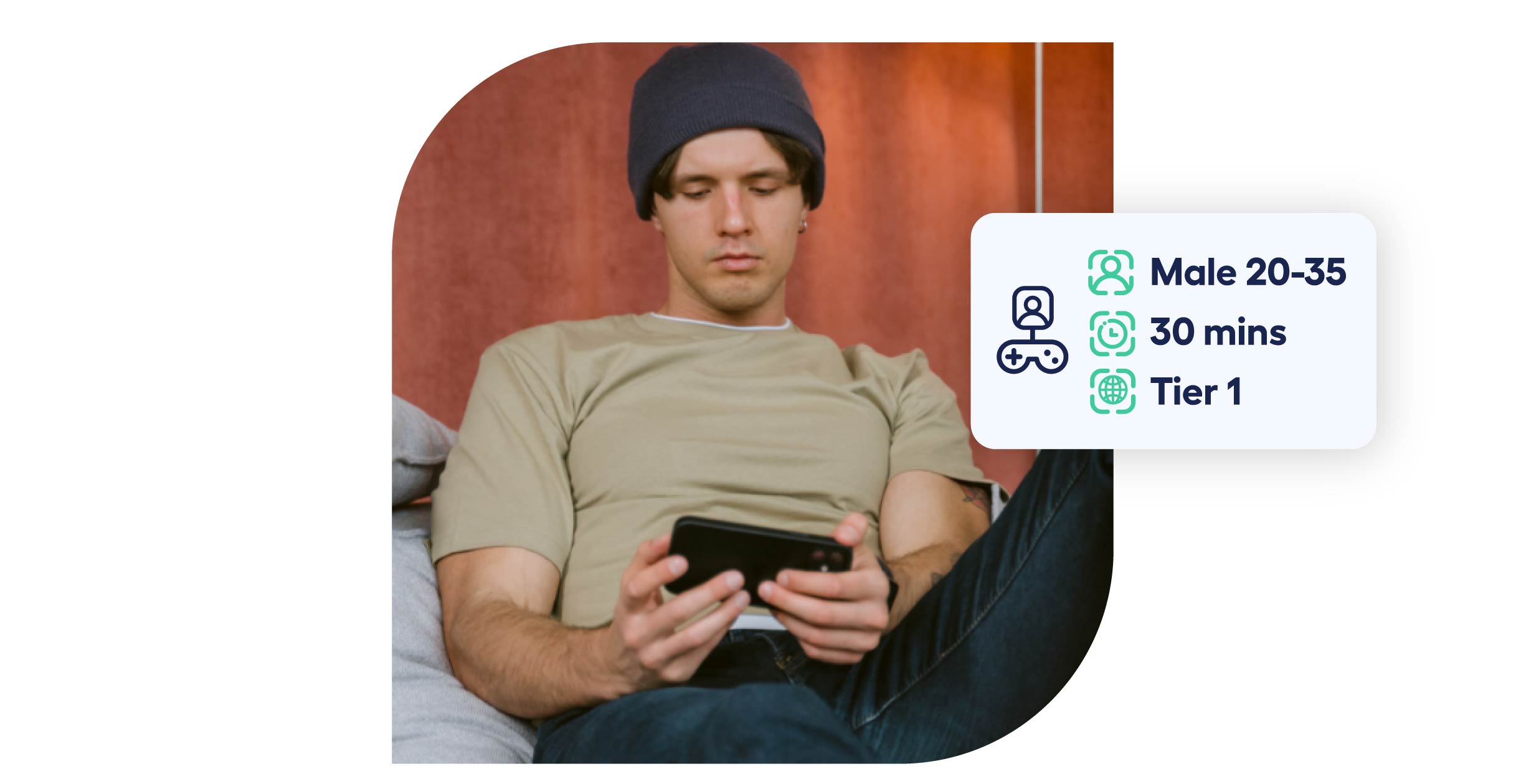 young man between 20 and 35 in a beanie sat down playing strategy games with icons that he plays 30 mins and is from a tier 1 country