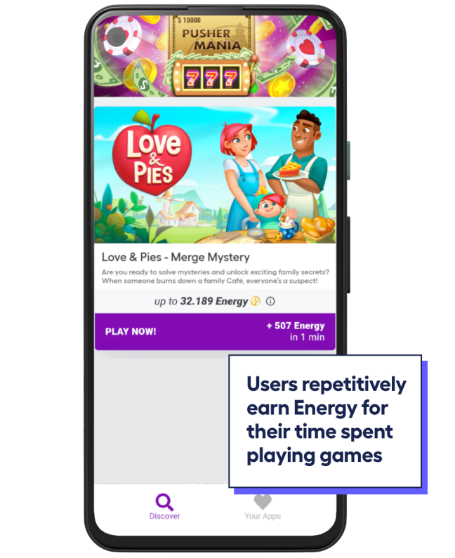 phone screen showing users earning energy with trailmix