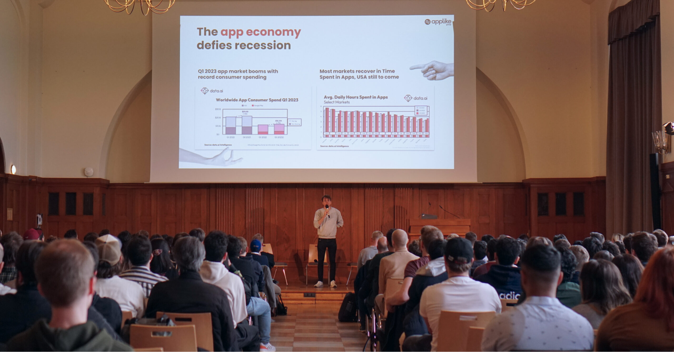 jonas CEO of adjoe going through adtech news in a large room