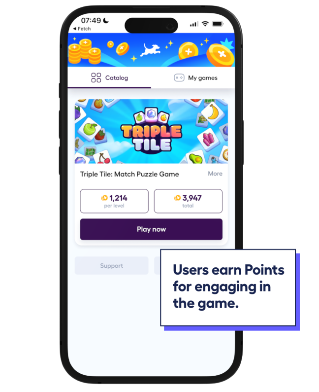 phone screen showing opportunity for Fetch users to collect Fetch Points