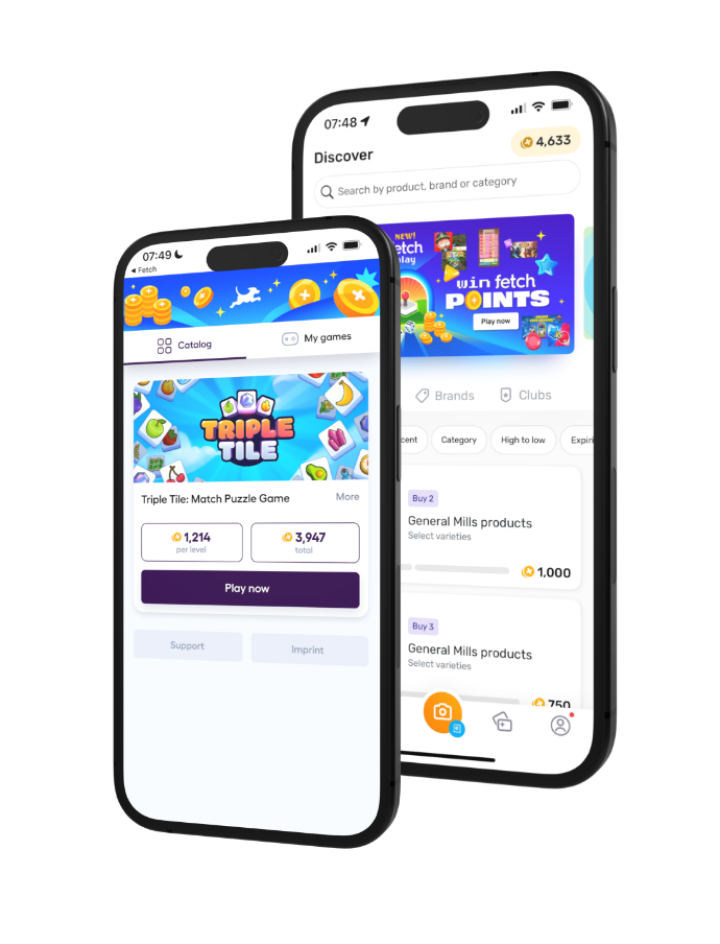 two phones side by side showing Fetch UI