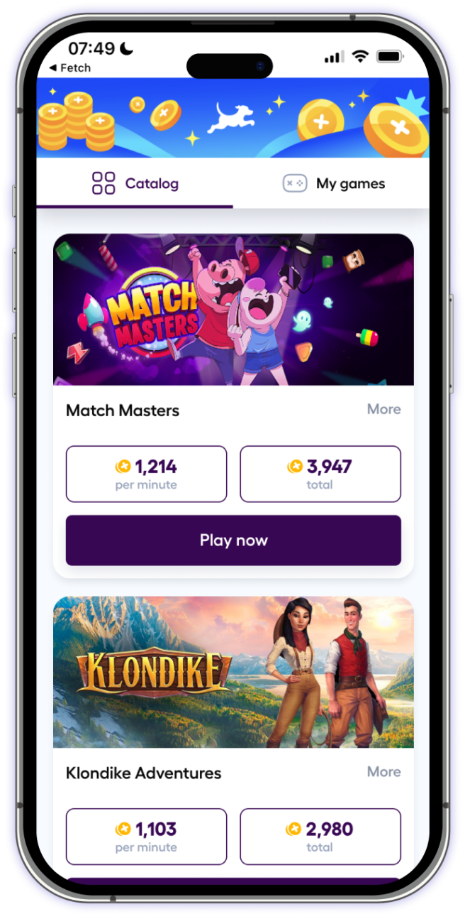 phone screen of Arcade gaming offers