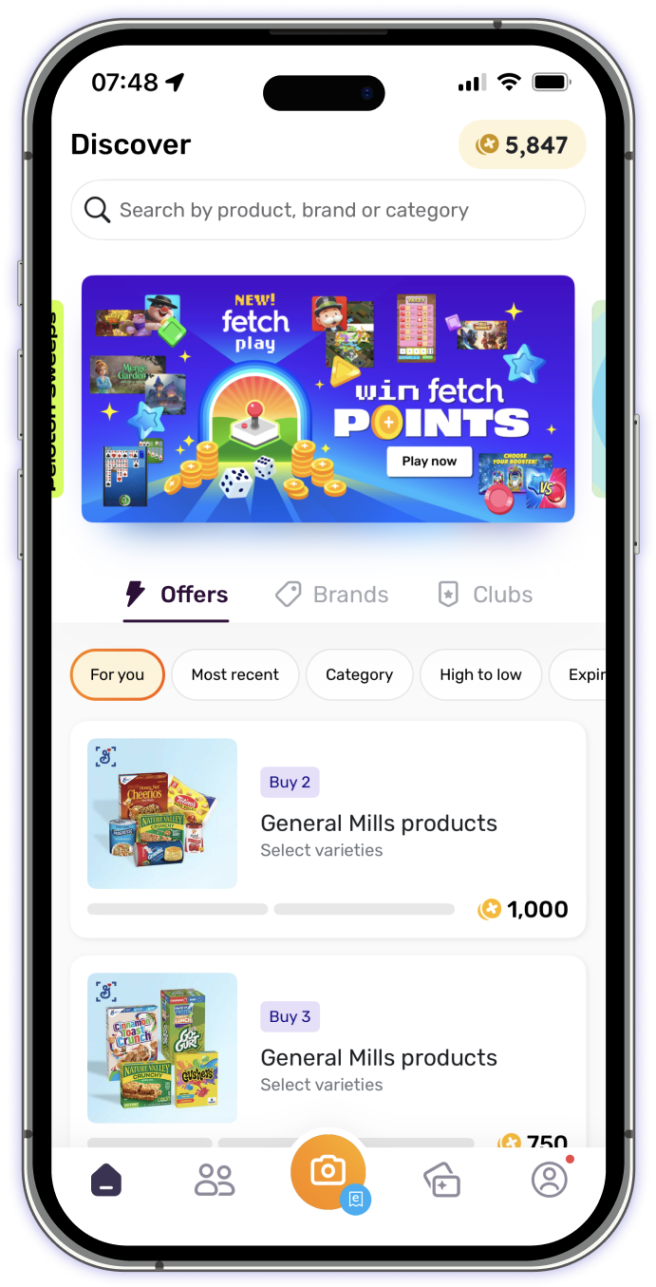 Phone screen showing Fetch points won with adjoe Arcade