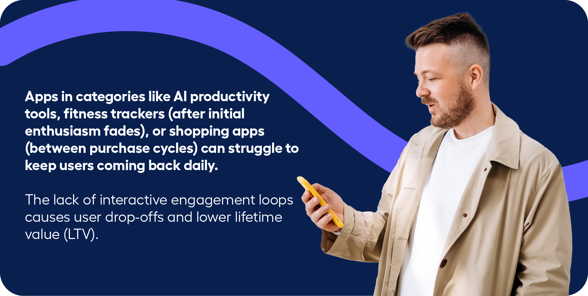 Non-gaming app challenges: High churn rate. 